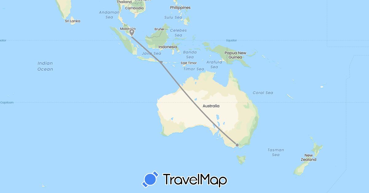 TravelMap itinerary: driving, plane in Australia, Indonesia, Singapore (Asia, Oceania)